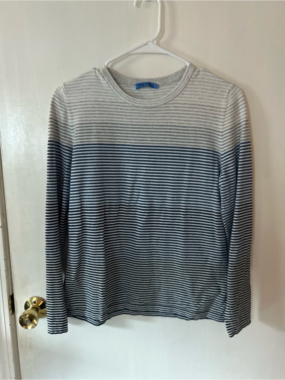 J. McLaughlin Striped Crewneck Sweater - White & Navy